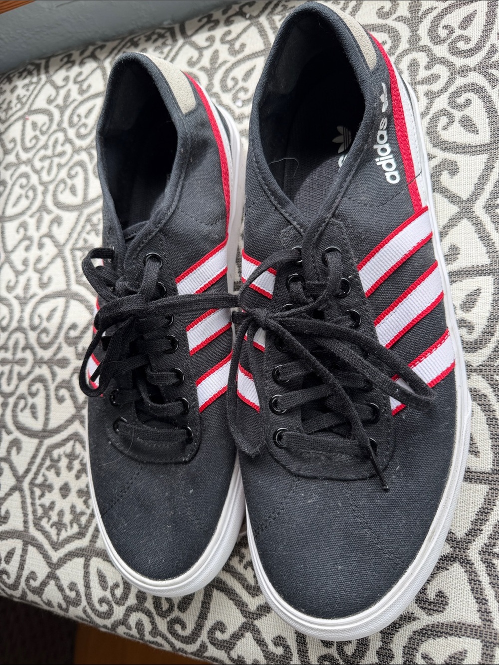 adidas Black Canvas Sneakers with Red & White Stripes